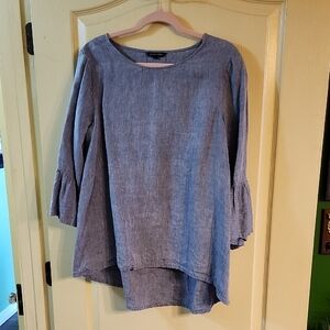 JOHN MARK CHAMBRAY BLUE TUNIC TOP with RUFFLE SLEEVES